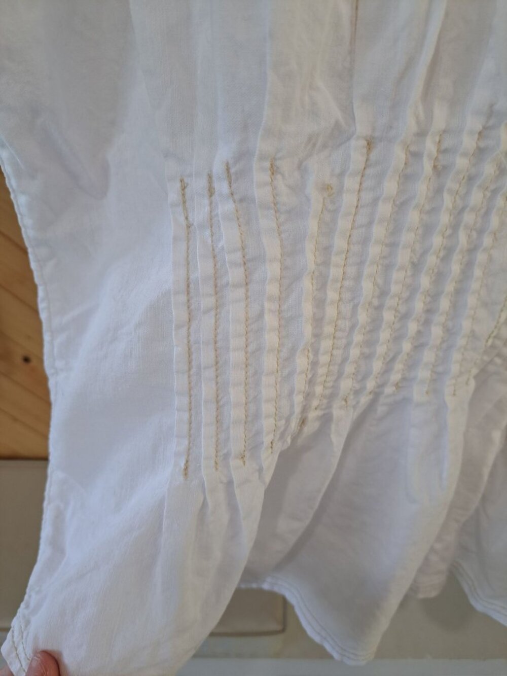 Pilcro White Linen Bld Button-Down Blouse XL Pleated Waist Anthropologie Linden - Picture 12 of 14